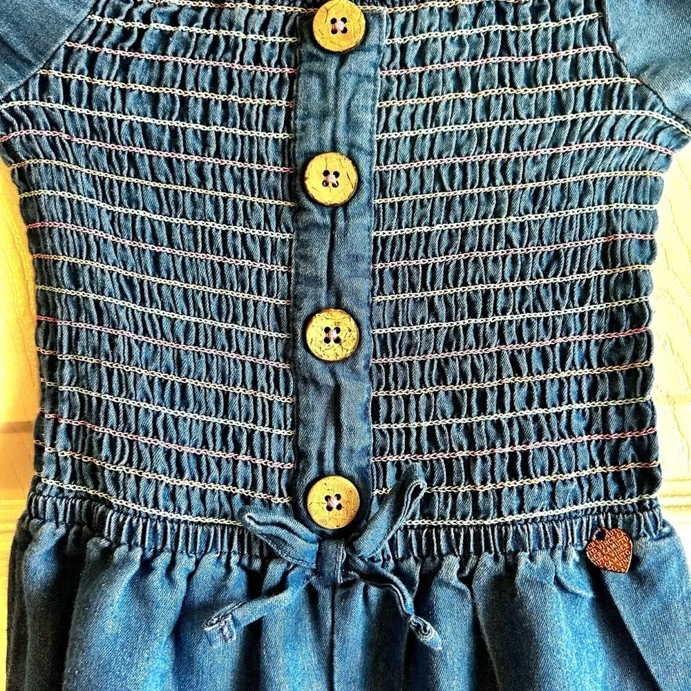 Blue Off-Shoulder Kids smocked Dress